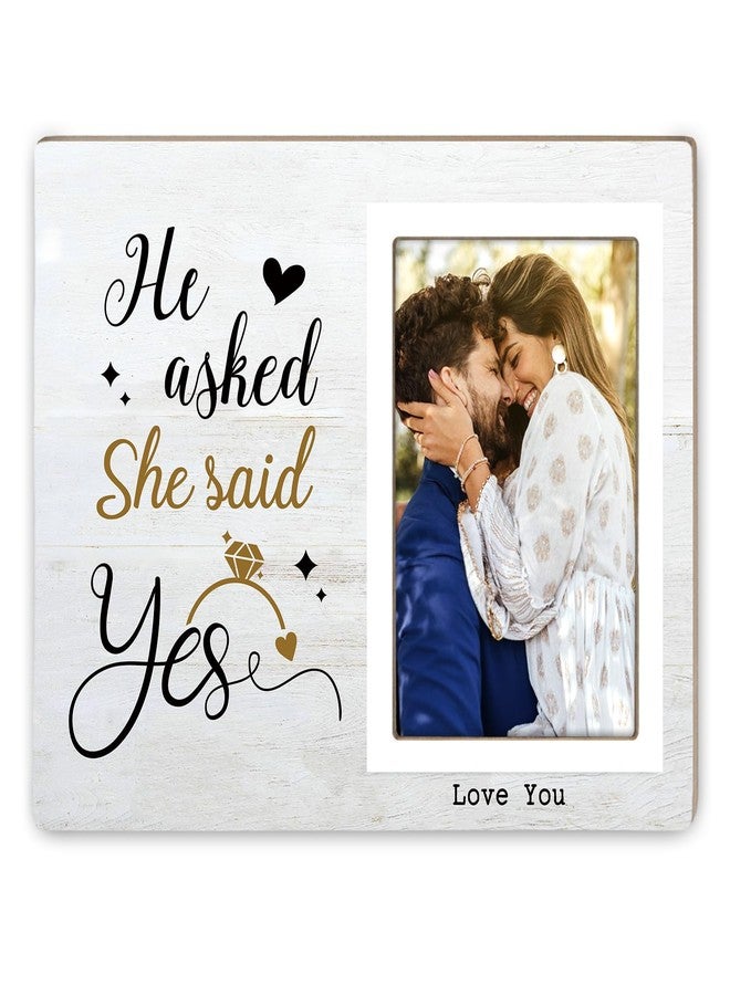 Itsoly Engagement Photo Frame, Engagement Gifts for Couples, He Asked, She Said Yes, Engagement, Wedding, Love, Valentines, Couples Wooden Photo Frame - Image 1